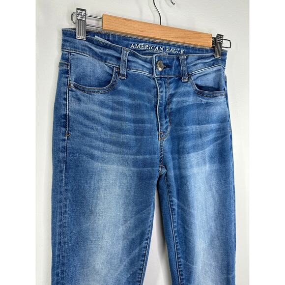 American Eagle Super Stretch X Hi-Rise Blue Denim Jeggings Women's Size 0 Long - Picture 4 of 9